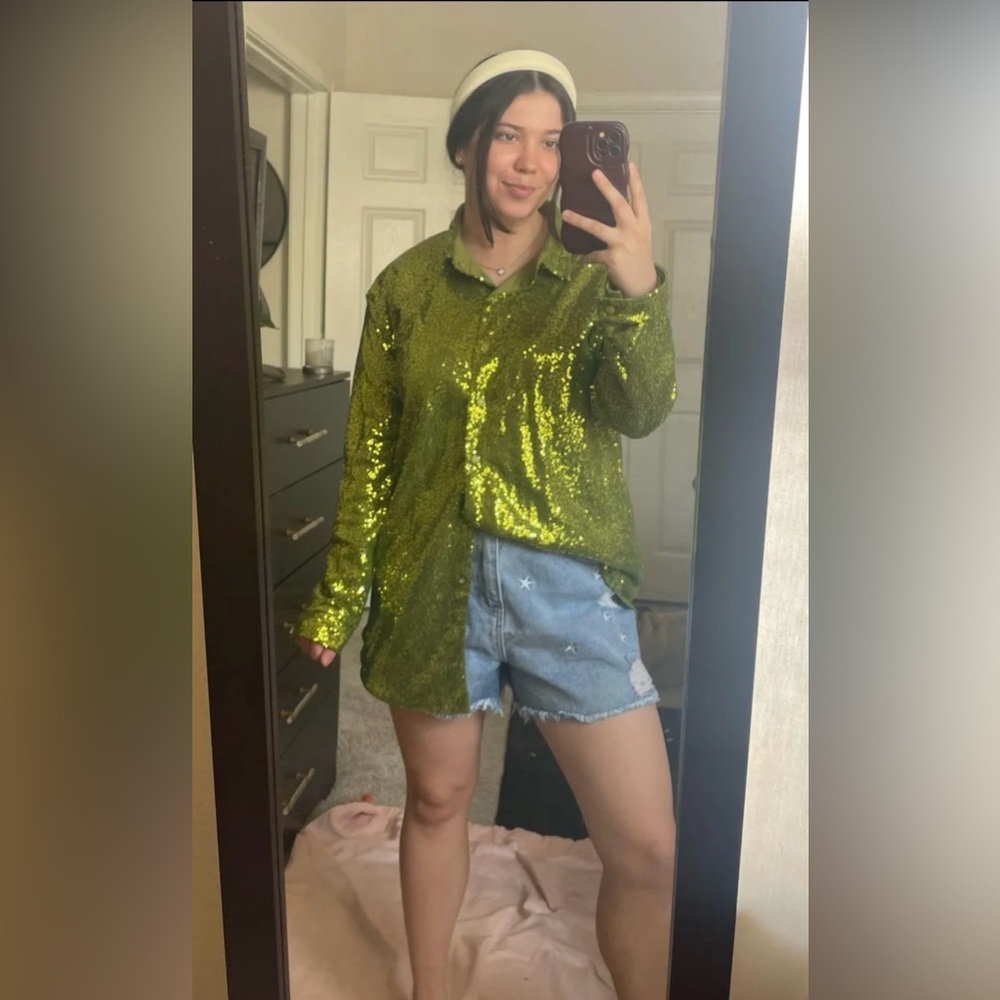 Hazel & Olive Sequin Button Up Top